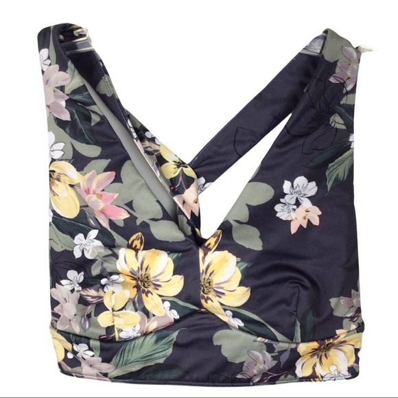 JoyLab | Gray Yellow Floral V Neck Twist Back Sports Bra XS - Picture 3 of 7